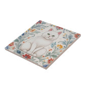 Floral Cats - White Cat Colorful Folk Flowers Fliese (Seite)