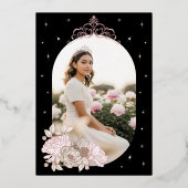 Floral Celestial Moon Star Tiara Quinceanera Foto Folieneinladung (Rückseite)