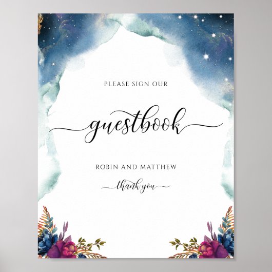 Floral Celestial, Starry Guestbook Sign Poster (Vorne)