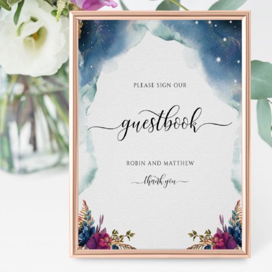 Floral Celestial, Starry Guestbook Sign Poster