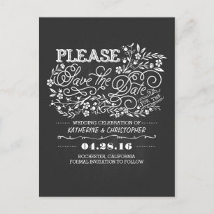 Floral chalkboard elegant Vintag Save the Date Ankündigungspostkarte