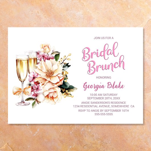 Floral Champagne Bridal Brunch Einladung