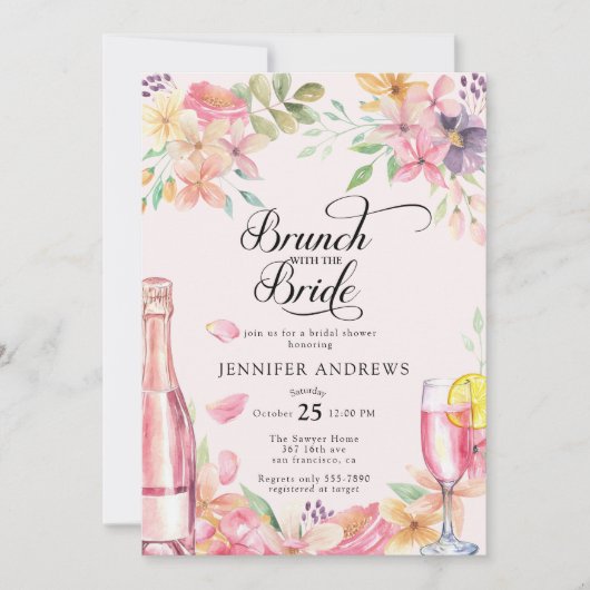  Floral Champagne | Bridal Shower Brunch Einladung (Vorderseite)