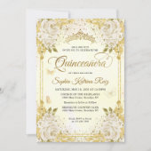 Floral Champagne Gold Glitzer Crown Quinceañera Einladung (Vorderseite)