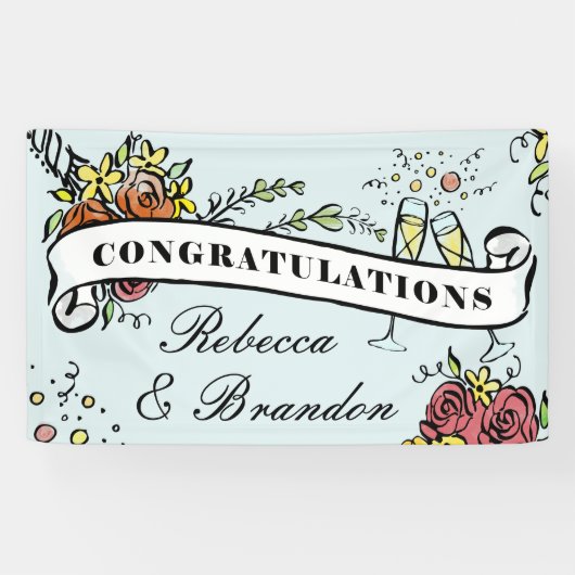 Floral Champagne Milestone Herzlichen Glückwunsch Banner (Horizontal)