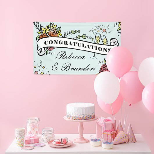 Floral Champagne Milestone Herzlichen Glückwunsch Banner