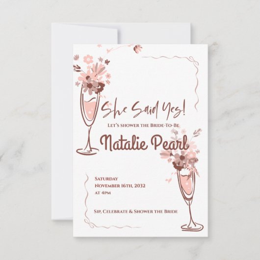 Floral Champagne She Said Yes Bridal Shower Invite (Vorderseite)