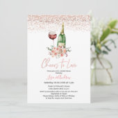 Floral Champagner zum Liebe Brautparty Einladung (Stehend Vorderseite)