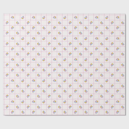 Floral Checkter hellrosa Hintergrund Geschenkpapier (Flach)