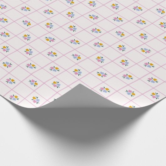 Floral Checkter hellrosa Hintergrund Geschenkpapier (Ecke)