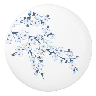 Floral Cherry Blossom Blue White Keramikknauf