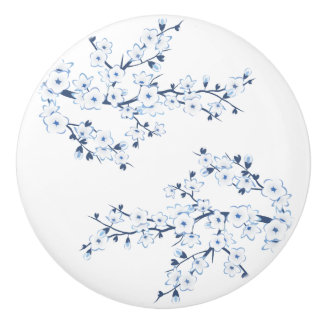 Floral Cherry Blossom Blue White Keramikknauf