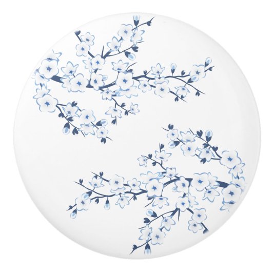 Floral Cherry Blossom Blue White Keramikknauf (Vorderseite)