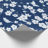 Floral Cherry Blossom Butterfliegen Navy Blue Whit Geschenkpapier (Ecke)