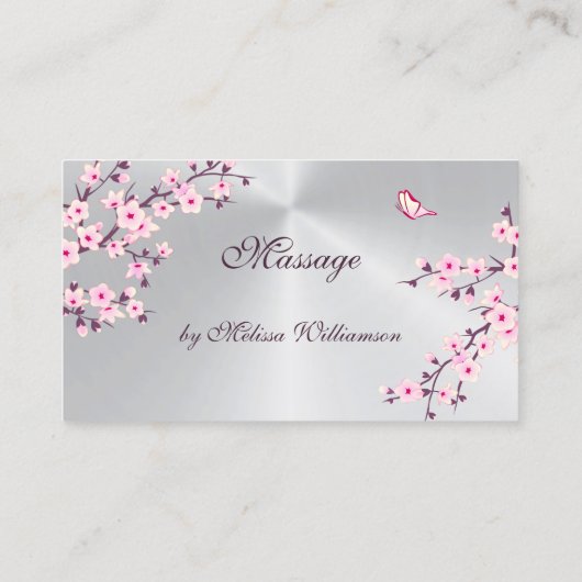 Floral Cherry Blossom Danke Business Card Visitenkarte (Rückseite)