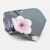 Floral Cherry Blossom Dusky Pink Dusty Blue Krawatte (Gerollt)