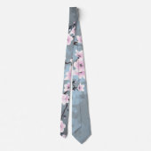 Floral Cherry Blossom Dusky Pink Dusty Blue Krawatte (Rückseite)
