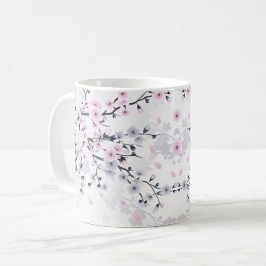 Floral Cherry Blossom Dusky Pink Mauve Kaffeetasse (Vorderseite Links)