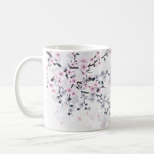 Floral Cherry Blossom Dusky Pink Mauve Kaffeetasse (Links)