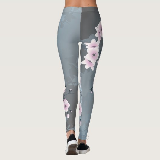 Floral Cherry Blossom Dusty Pink Blue Leggings (Rückseite)