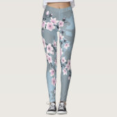 Floral Cherry Blossom Dusty Pink Blue Leggings (Vorderseite)