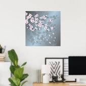 Floral Cherry Blossom Dusty Pink Blue Poster (Heimbüro)