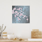 Floral Cherry Blossom Dusty Pink Blue Poster (Küche)