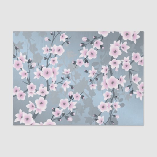 Floral Cherry Blossom Dusty Pink Blue Seidenpapier (Vorderseite)