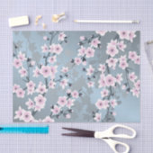 Floral Cherry Blossom Dusty Pink Blue Seidenpapier (Handwerk)
