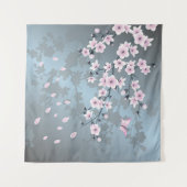 Floral Cherry Blossom Dusty Pink Blue Wandteppich (Vorderseite (Horizontal))