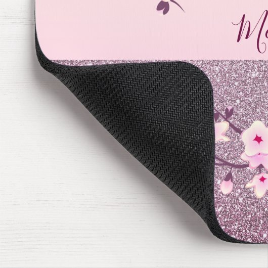 Floral Cherry Blossom Mauve Bling Monogram Mousepad (Ecke)