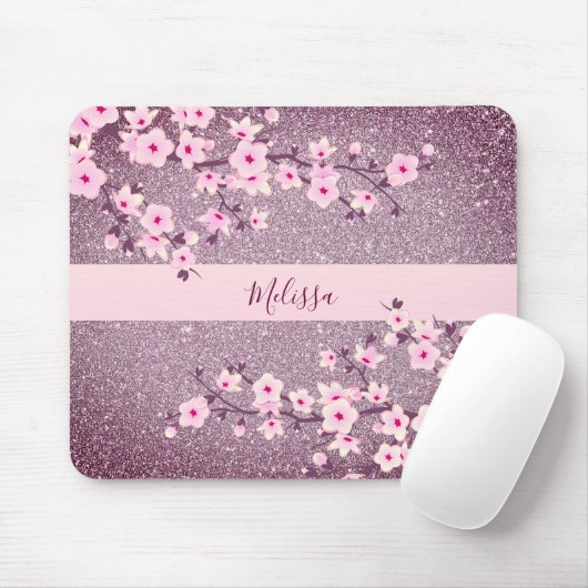 Floral Cherry Blossom Mauve Bling Monogram Mousepad (Mit Mouse)