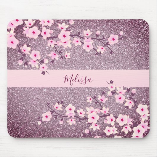 Floral Cherry Blossom Mauve Bling Monogram Mousepad (Vorne)