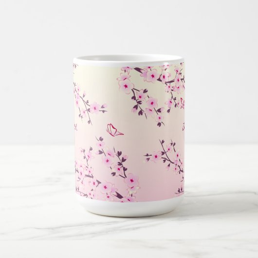 Floral Cherry Blossom Monogram Pink Girl Kaffeetasse (Mittel)