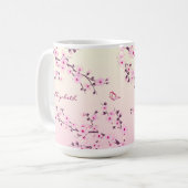 Floral Cherry Blossom Monogram Pink Girl Kaffeetasse (Vorderseite Links)