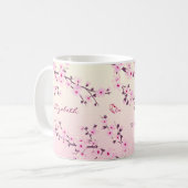 Floral Cherry Blossom Monogram Pink Girl Kaffeetasse (Vorderseite Links)