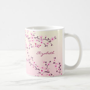 Floral Cherry Blossom Monogram Pink Girl Kaffeetasse