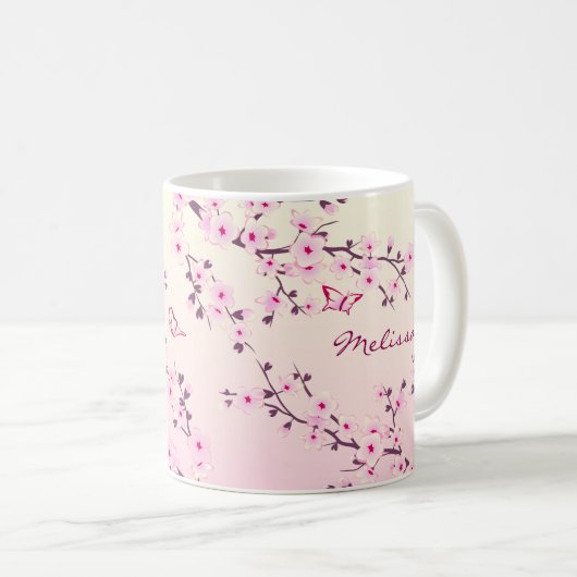 Floral Cherry Blossom Monogramm Kaffeetasse (VorderseiteRechts)