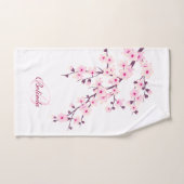 Floral Cherry Blossom Monogramm Name Rosa Weiß Badhandtuch Set (Handtuch)