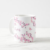 Floral Cherry Blossom Monogramm Pink weiß Kaffeetasse (Vorderseite Links)