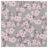 Floral Cherry Blossom Muster Pink Grau Stoff (Nahaufnahme)