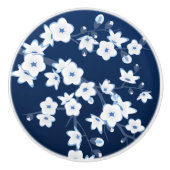 Floral Cherry Blossom Navy Blue White Keramikknauf (Vorderseite)