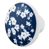 Floral Cherry Blossom Navy Blue White Keramikknauf (Rechts)