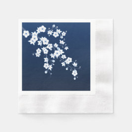 Floral Cherry Blossom Navy Blue White Serviette