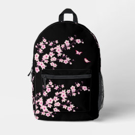 Floral Cherry Blossom Pink Black Bedruckter Rucksack