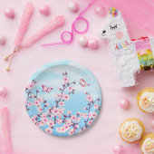 Floral Cherry Blossom Pink Blue Pappteller (Party)