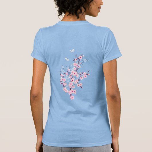 Floral Cherry Blossom Pink Blue T-Shirt (Rückseite)
