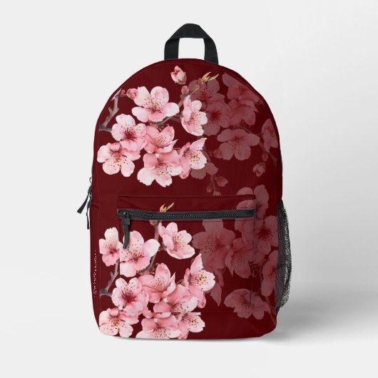 Floral Cherry Blossom Pink Burgund Bedruckter Rucksack (Vorderseite)