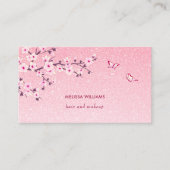Floral Cherry Blossom Pink Glitter QR Code Visitenkarte (Vorderseite)