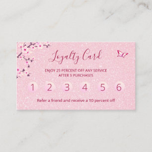 Floral Cherry Blossom Pink Glitzer Loyalität Visitenkarte
